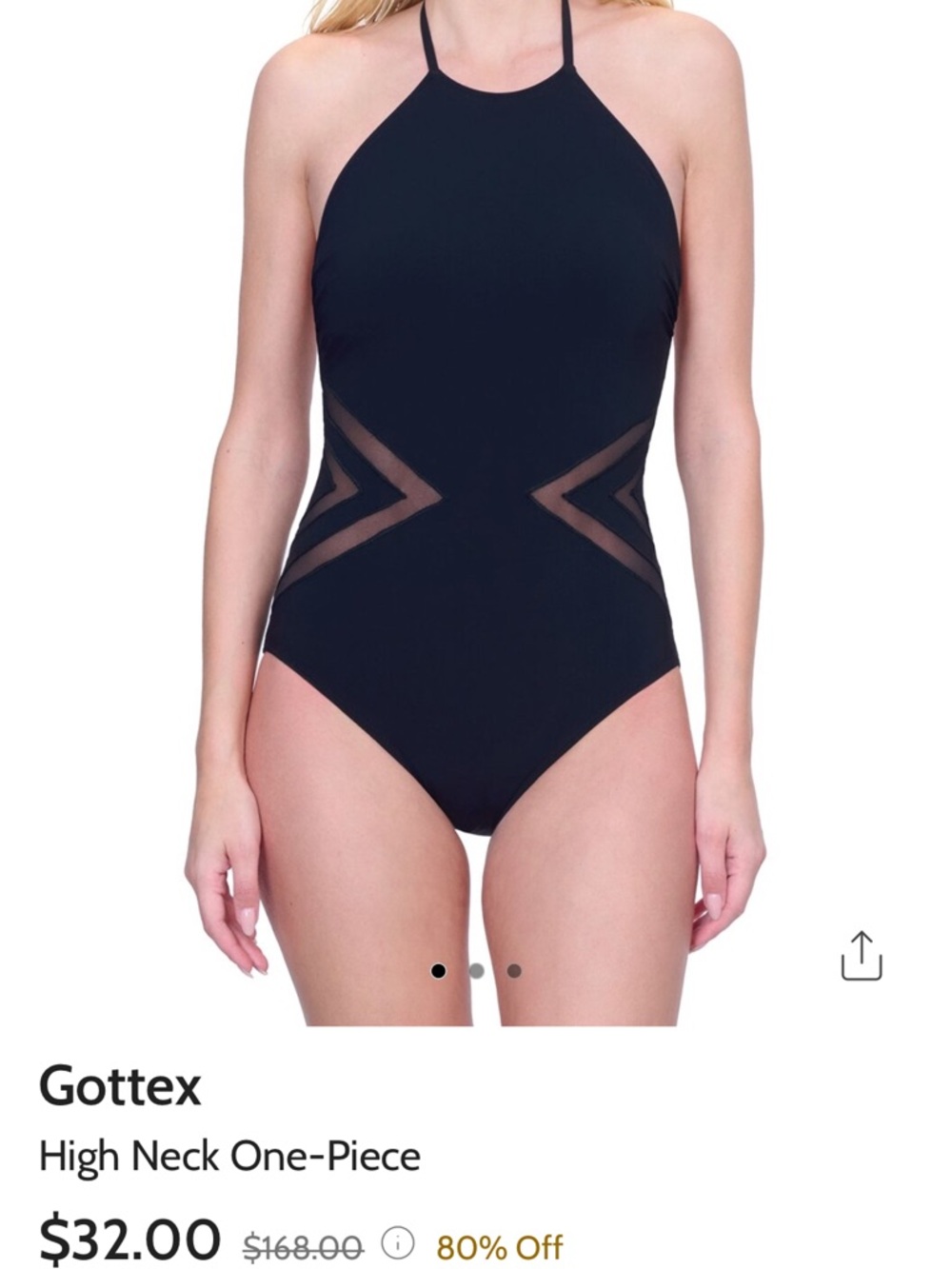 Gottex Black High-Neck One-Piece Swimsuit with Mesh Insets